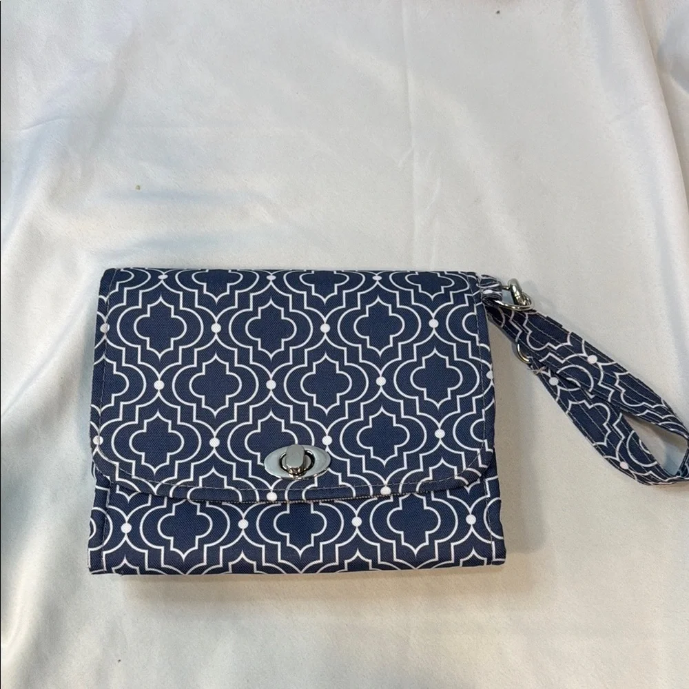 Lilly Bit by Demdaco Navy Blue Trellis Print Folding Diaper Clutch Shoulder Bag